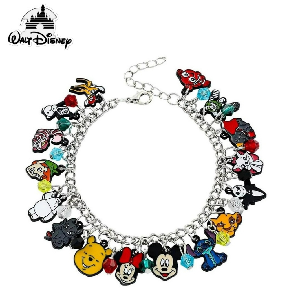 Sterling Silver Official Disney Characters Charm Bracelet with Beads & Pendants‎